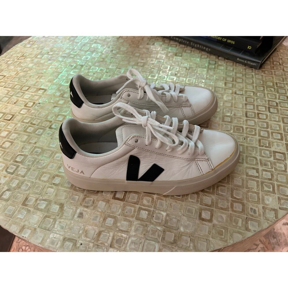 Veja Campo Leather Sneakers, White/Navy, Size 7 - Picture 4 of 15